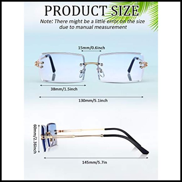 Rimless Rectangle Sunglasses Retro Frameless Eyewear Vintage Chic Travel